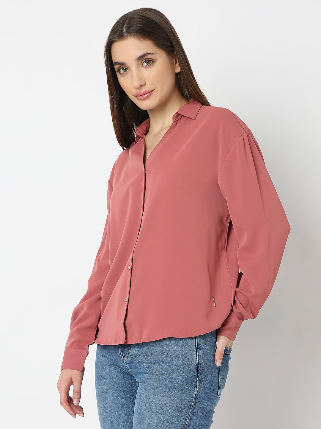 Spykar Blush Pink Regular Fit Shirt For Women