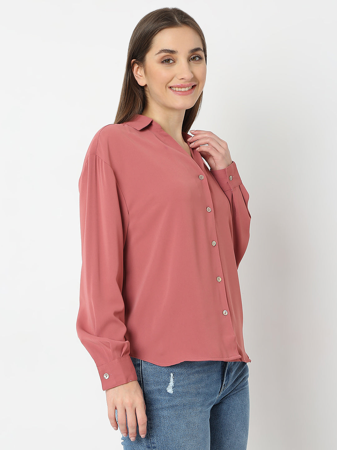 Spykar Blush Pink Regular Fit Shirt For Women