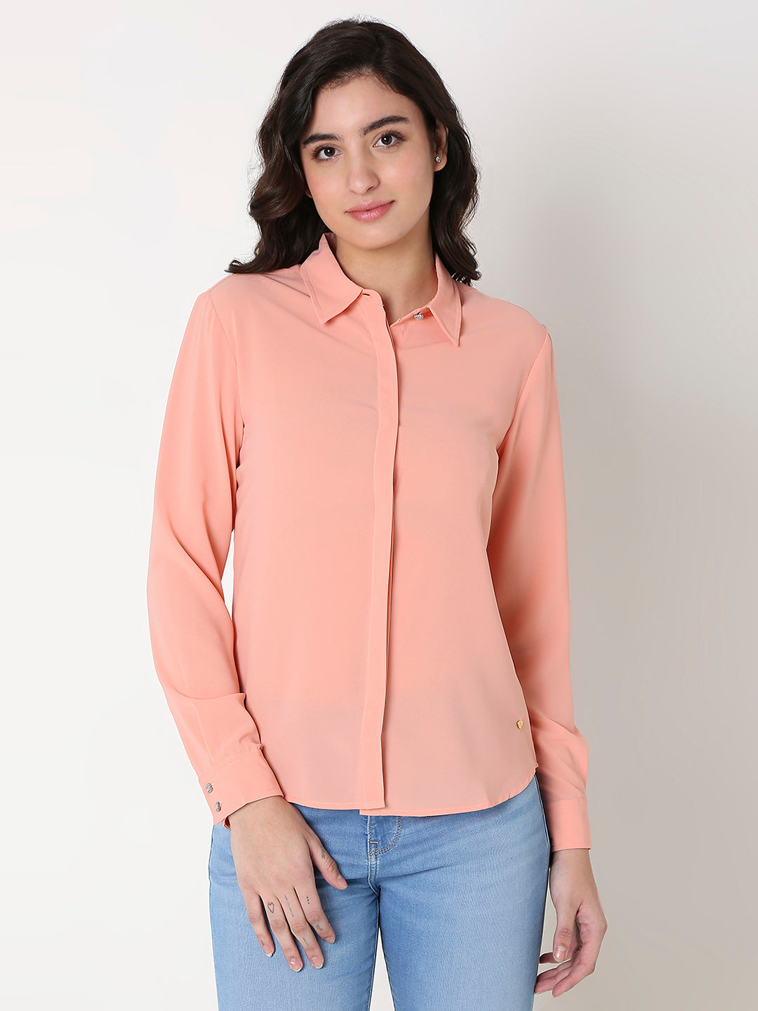 Spykar Women Coral Long Sleeves Shirt