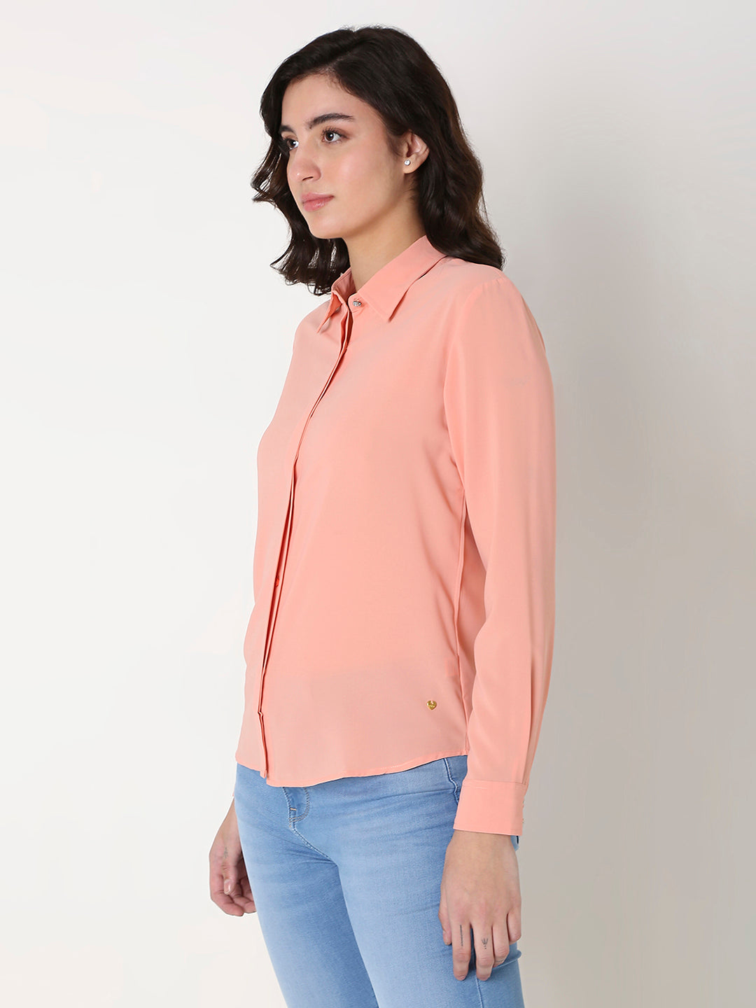 Spykar Women Coral Long Sleeves Shirt