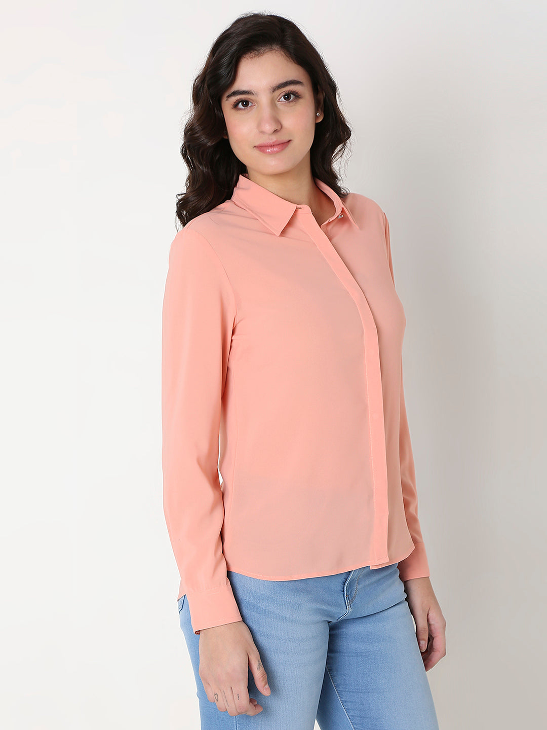 Spykar Women Coral Long Sleeves Shirt