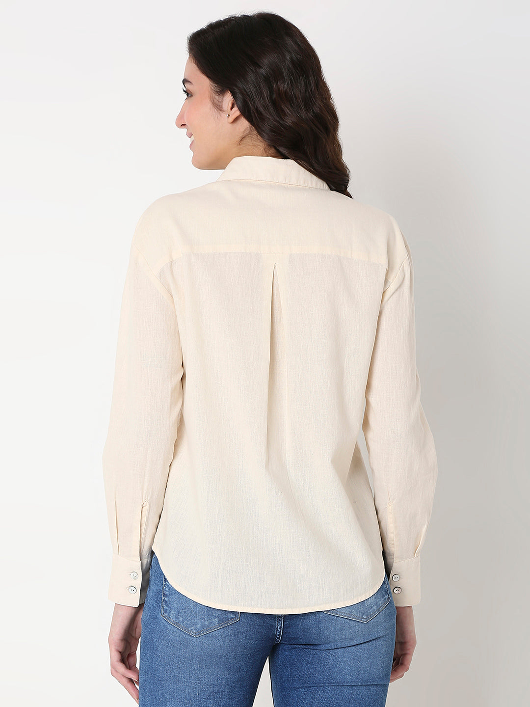 Spykar Women Beige Full Sleeves V-Neck Shirt