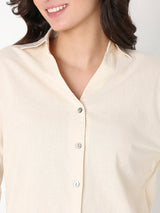 Spykar Women Beige Full Sleeves V-Neck Shirt