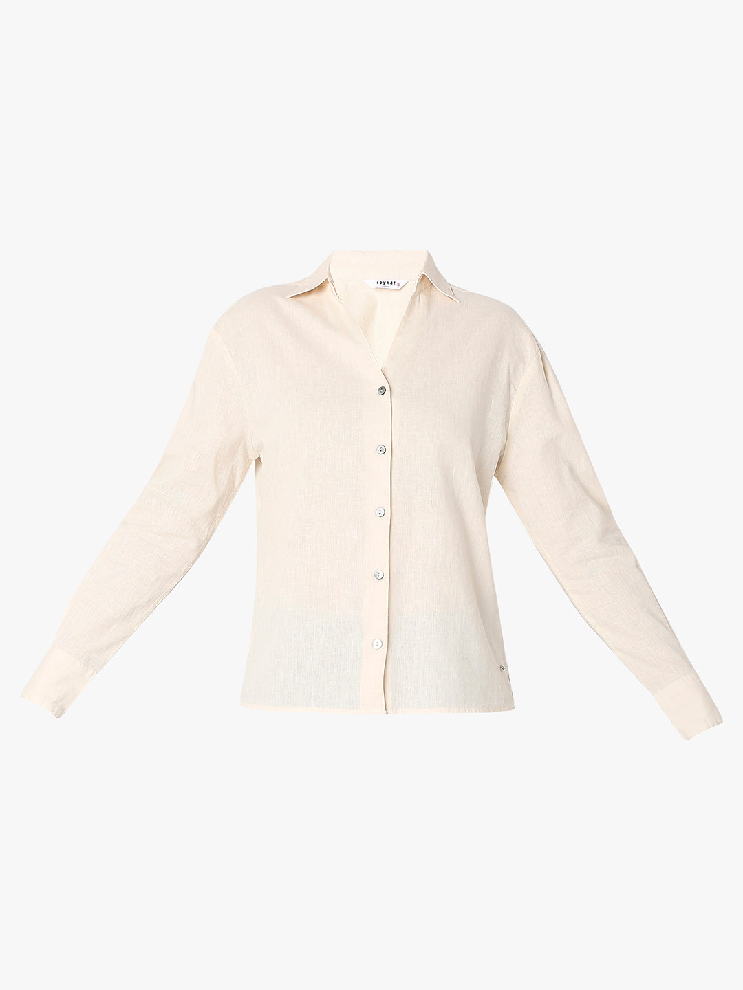 Spykar Women Beige Full Sleeves V-Neck Shirt