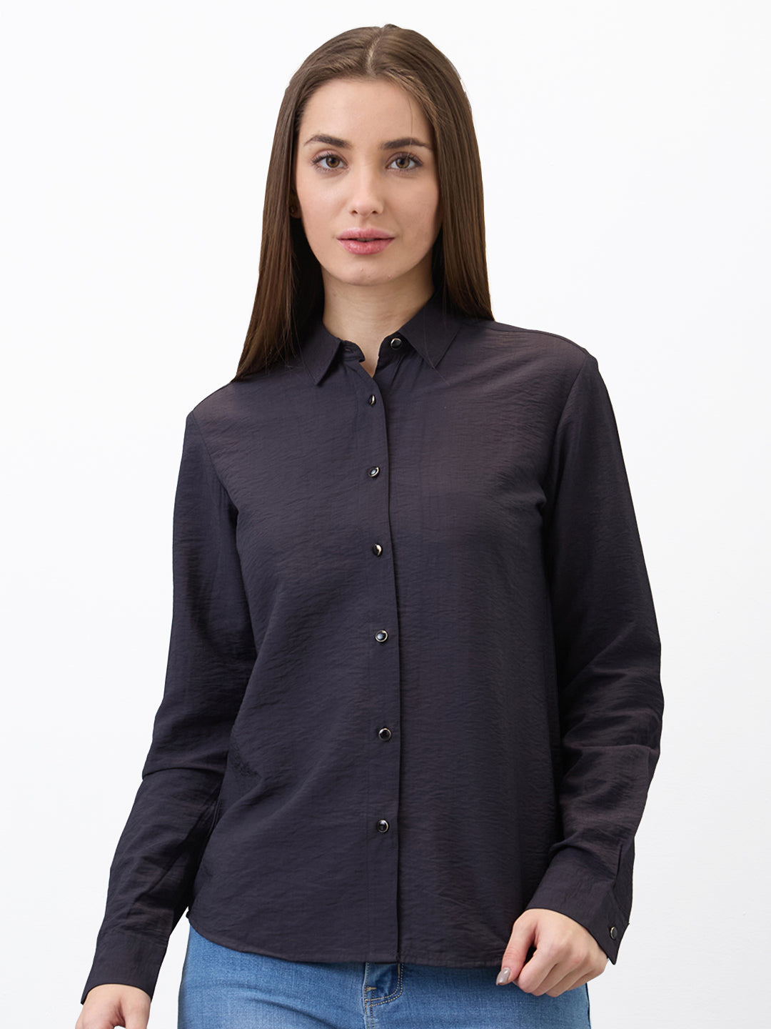 Spykar Black Regular Fit Solid Full Sleeve Shirt For Women