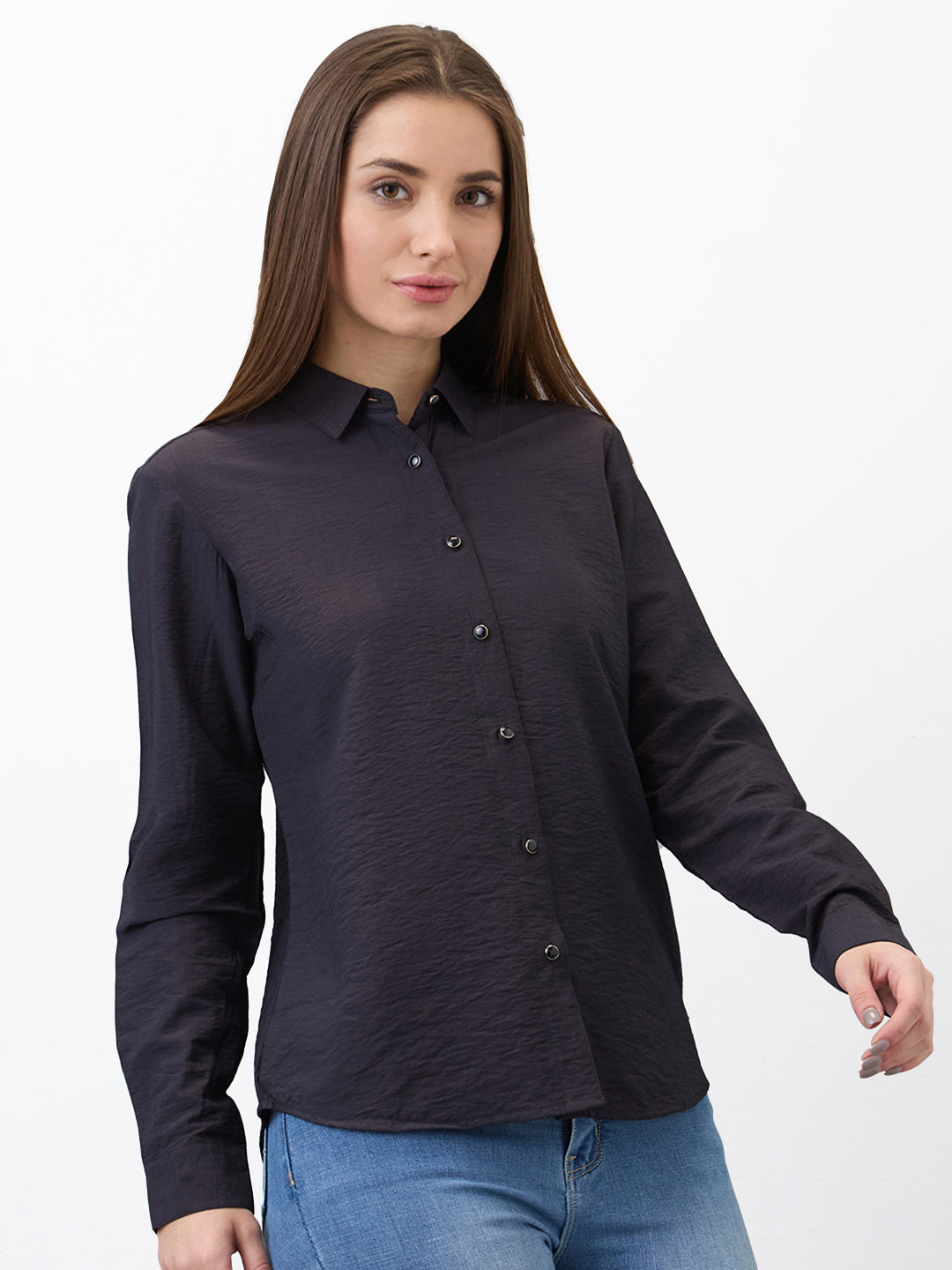 Spykar Black Regular Fit Solid Full Sleeve Shirt For Women