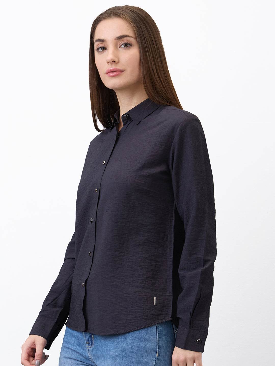 Spykar Black Regular Fit Solid Full Sleeve Shirt For Women