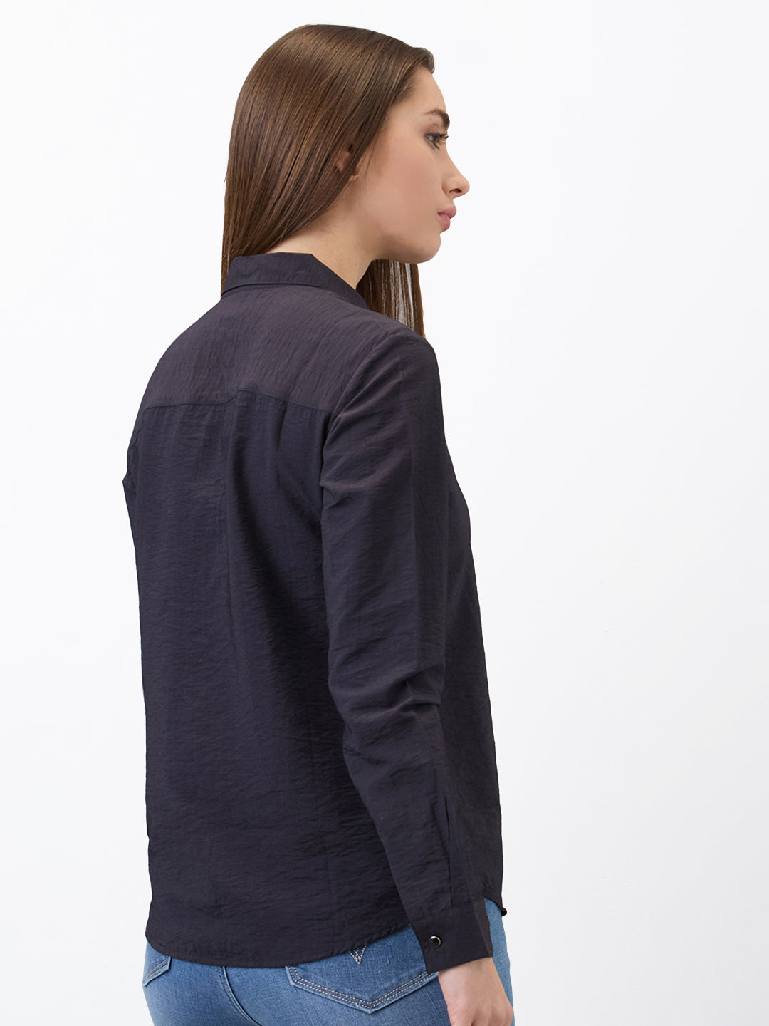 Spykar Black Regular Fit Solid Full Sleeve Shirt For Women