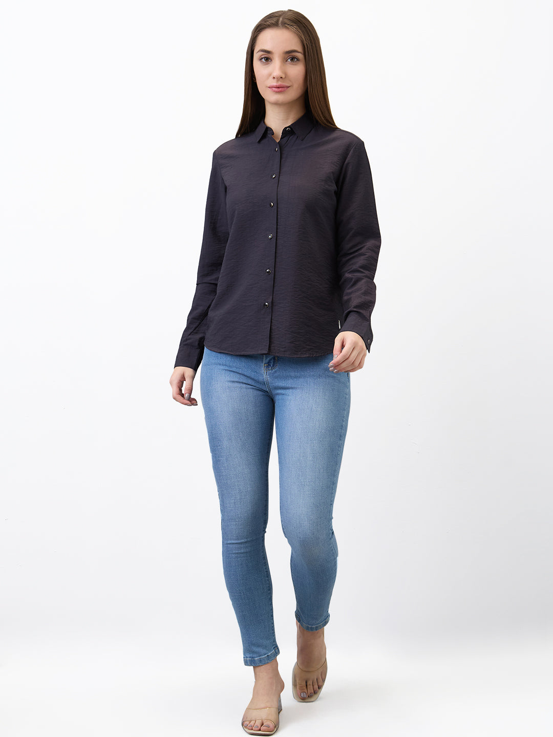 Spykar Black Regular Fit Solid Full Sleeve Shirt For Women