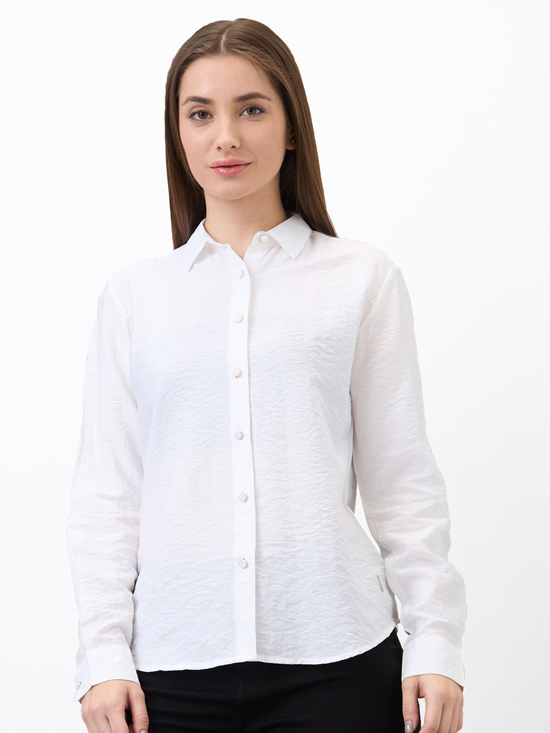 Spykar White Regular Fit Solid Full Sleeve Shirt For Women