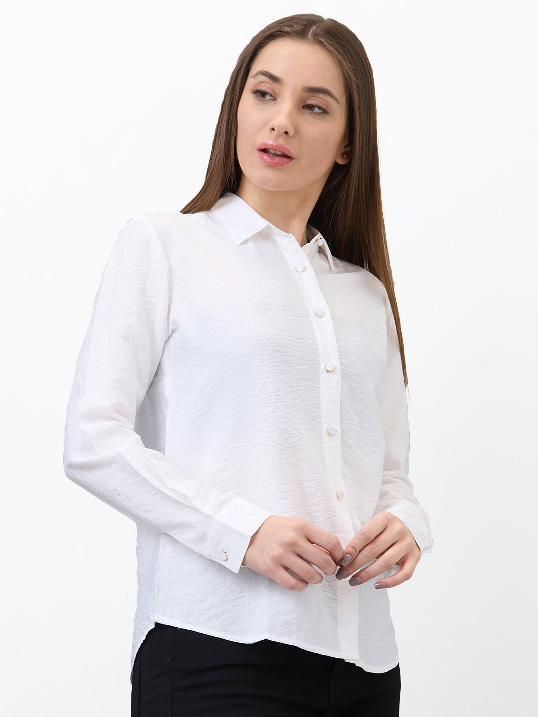 Spykar White Regular Fit Solid Full Sleeve Shirt For Women