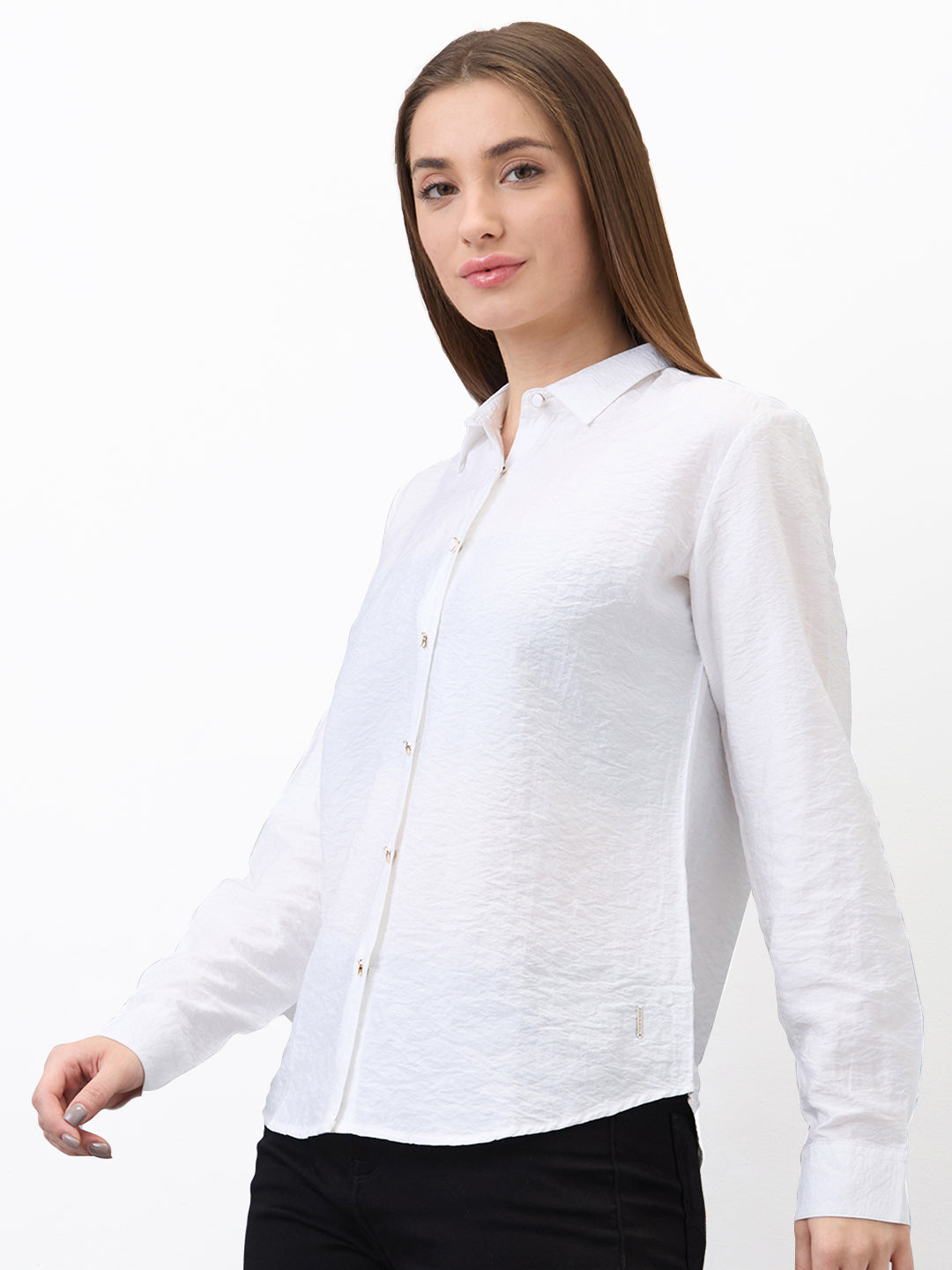 Spykar White Regular Fit Solid Full Sleeve Shirt For Women