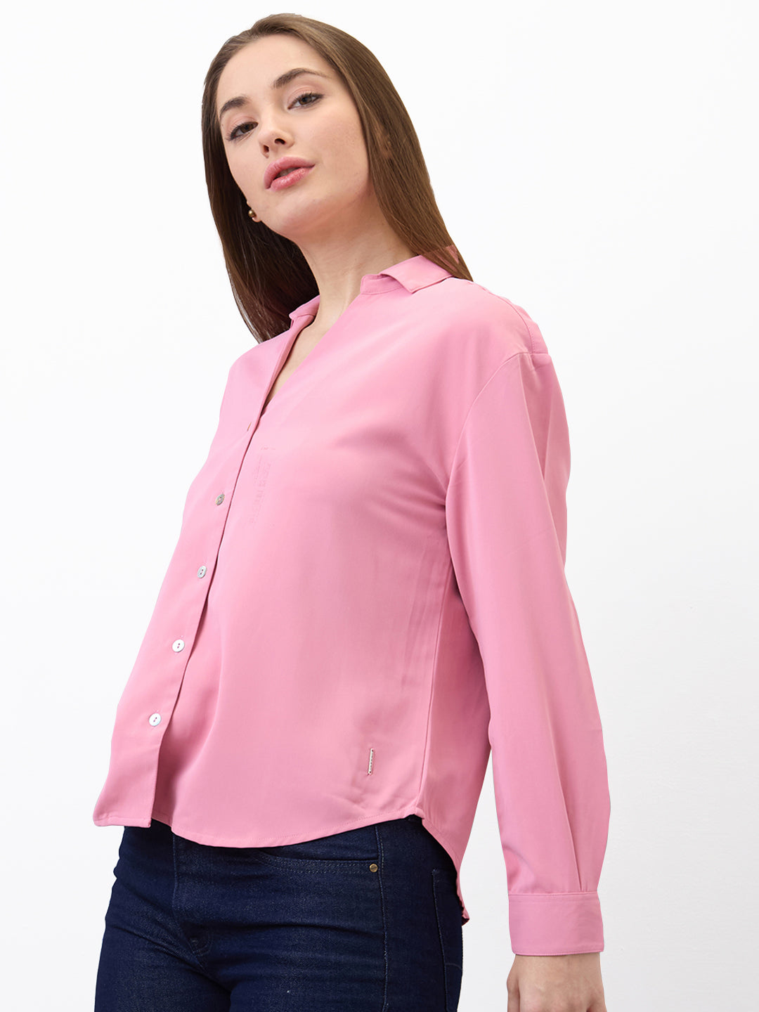 Spykar Pink Regular Fit Solid Full Sleeve Shirt For Women