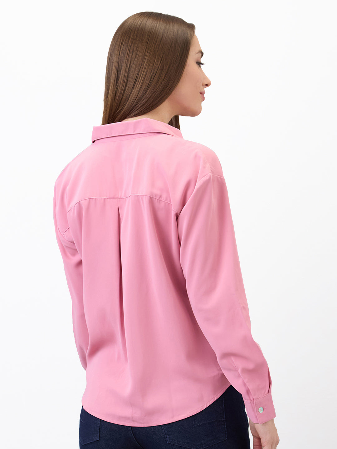 Spykar Pink Regular Fit Solid Full Sleeve Shirt For Women