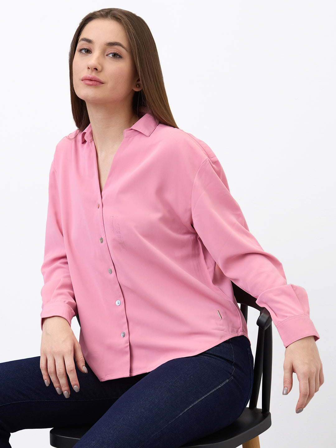 Spykar Pink Regular Fit Solid Full Sleeve Shirt For Women