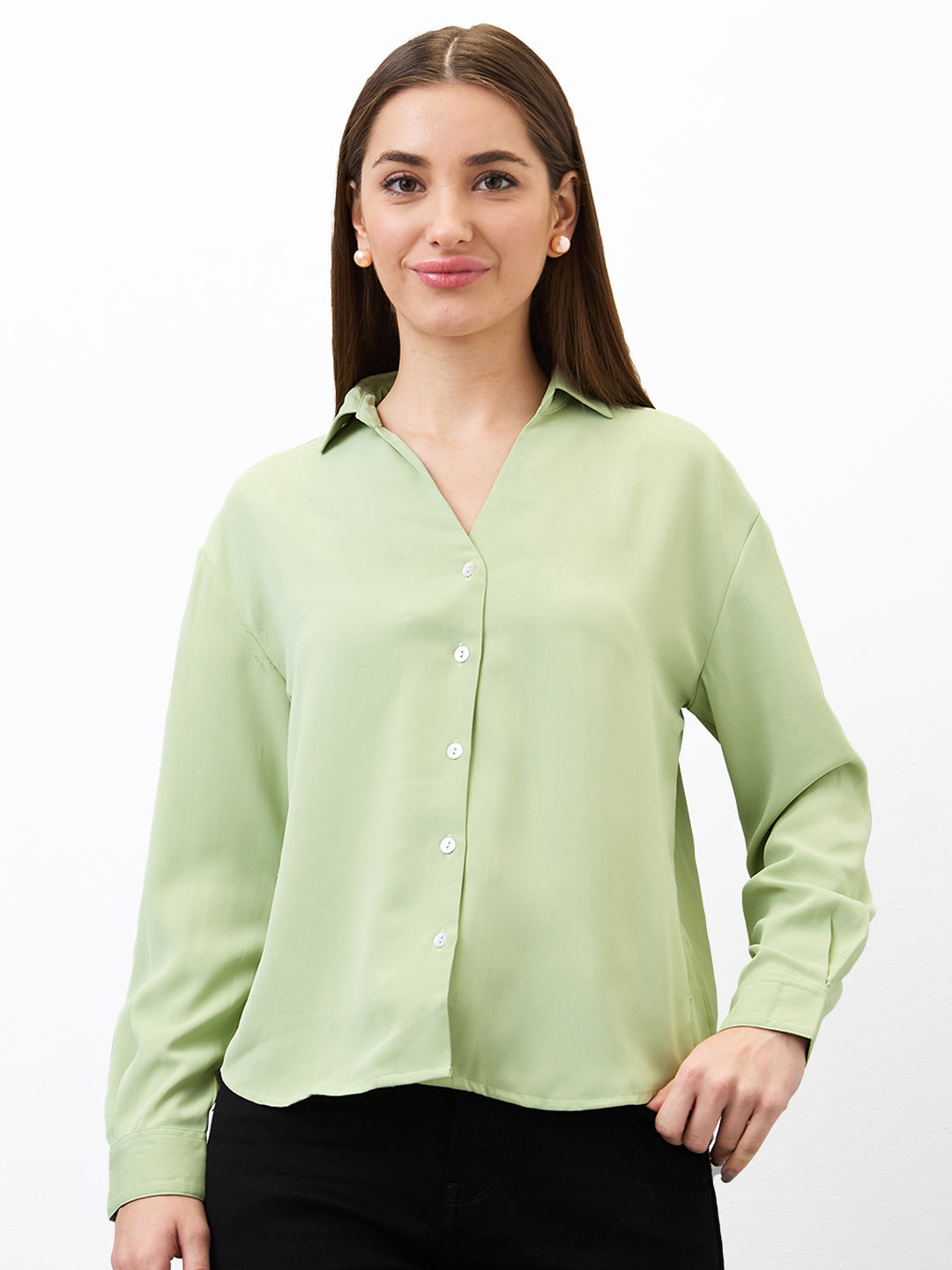 Spykar Green Regular Fit Solid Full Sleeve Shirt For Women