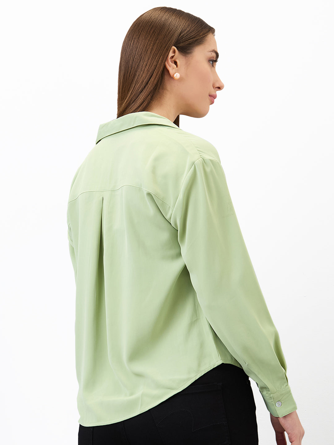 Spykar Green Regular Fit Solid Full Sleeve Shirt For Women