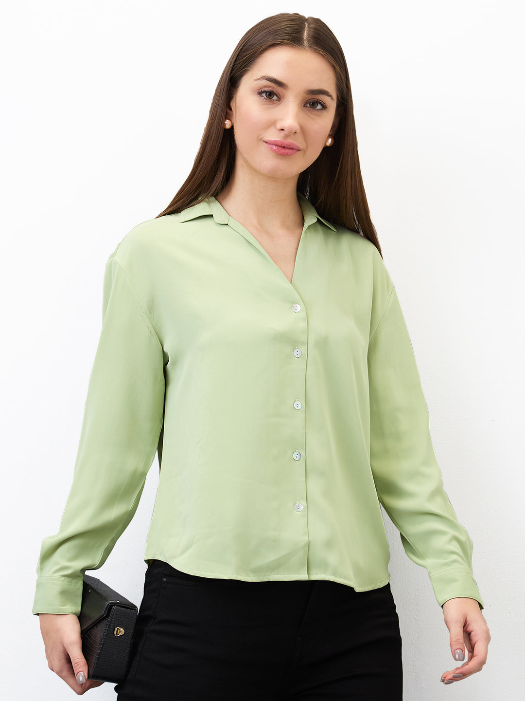 Spykar Green Regular Fit Solid Full Sleeve Shirt For Women