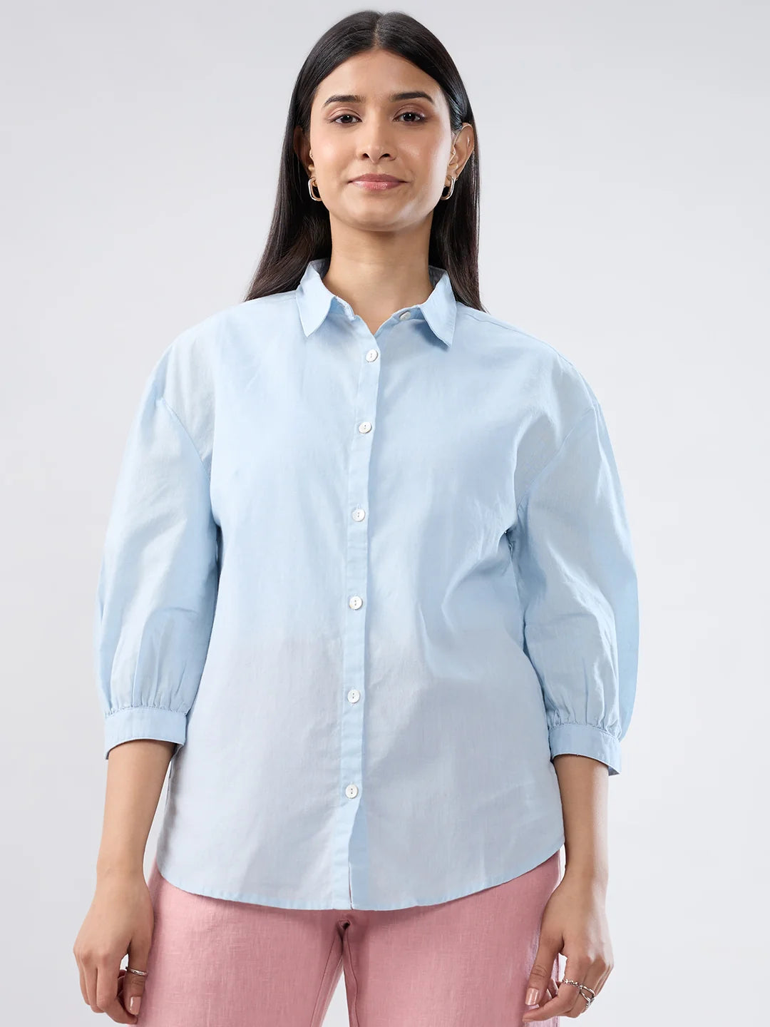 Women Shirt Solid Blue Regular Fit