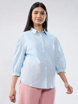 Women Shirt Solid Blue Regular Fit
