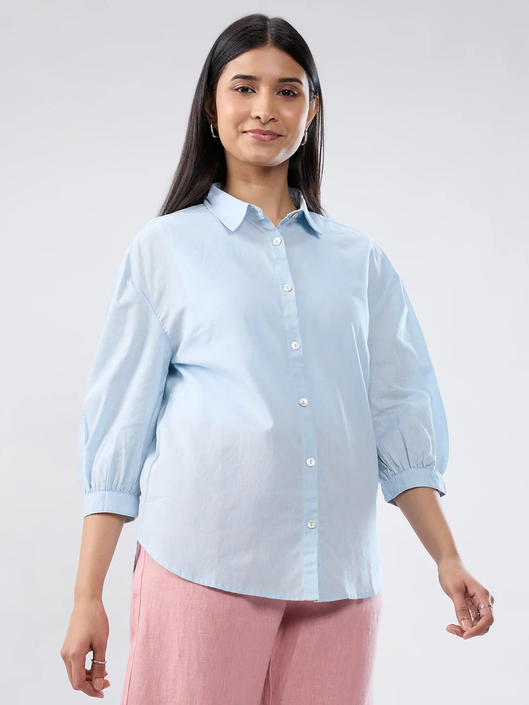 Women Shirt Solid Blue Regular Fit