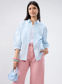 Women Shirt Solid Blue Regular Fit