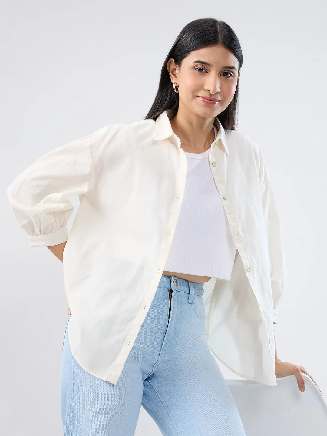 Women Shirt Solid White Regular Fit