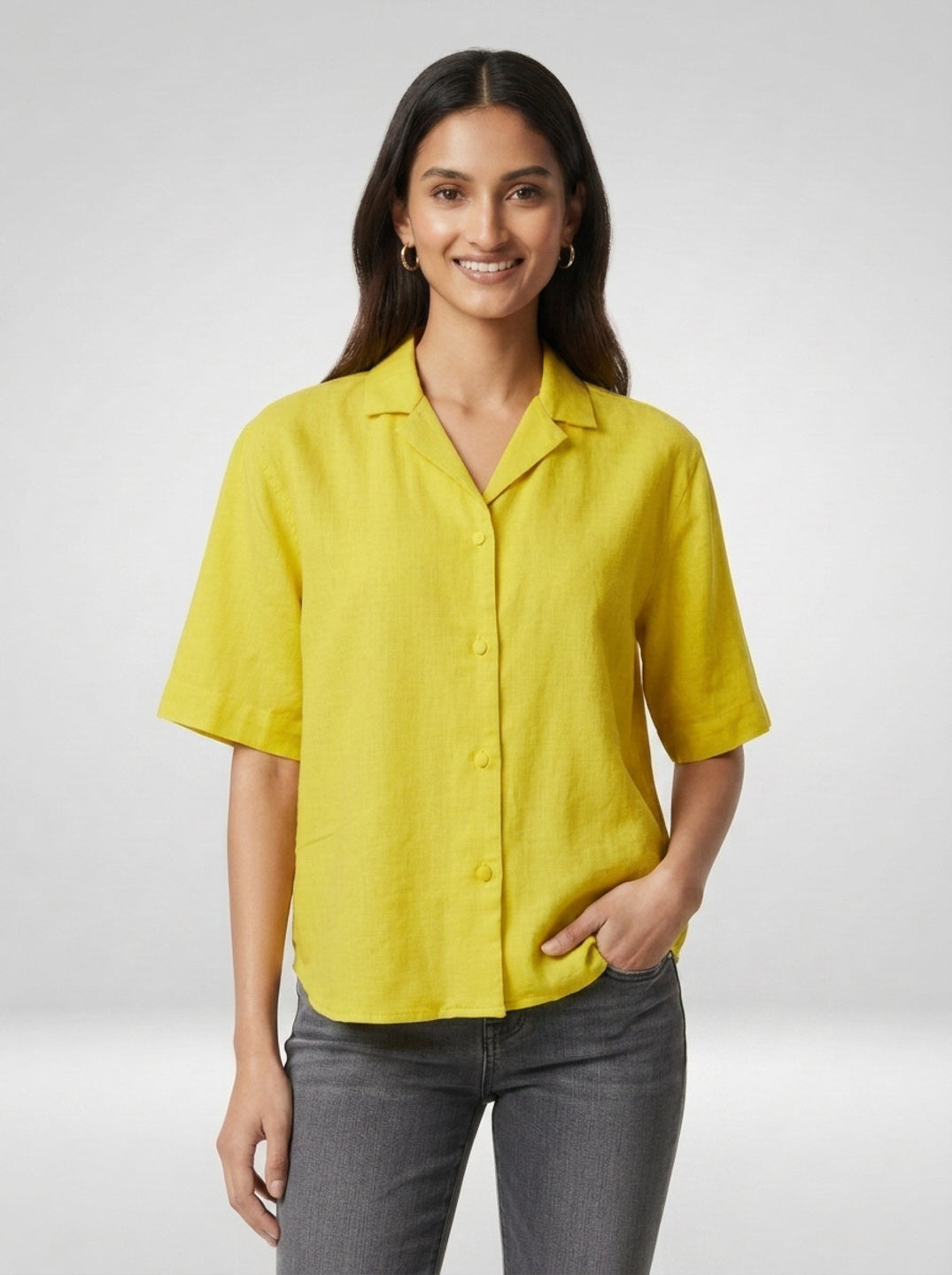 Women Shirt Solid Yellow Boxy Fit