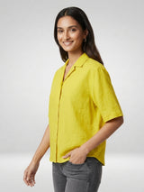 Women Shirt Solid Yellow Boxy Fit