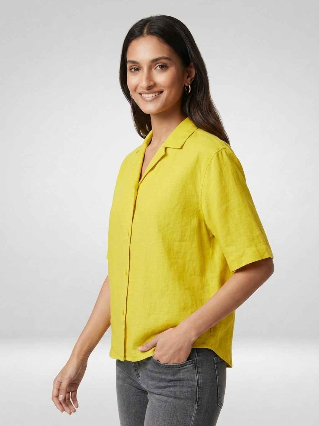 Women Shirt Solid Yellow Boxy Fit