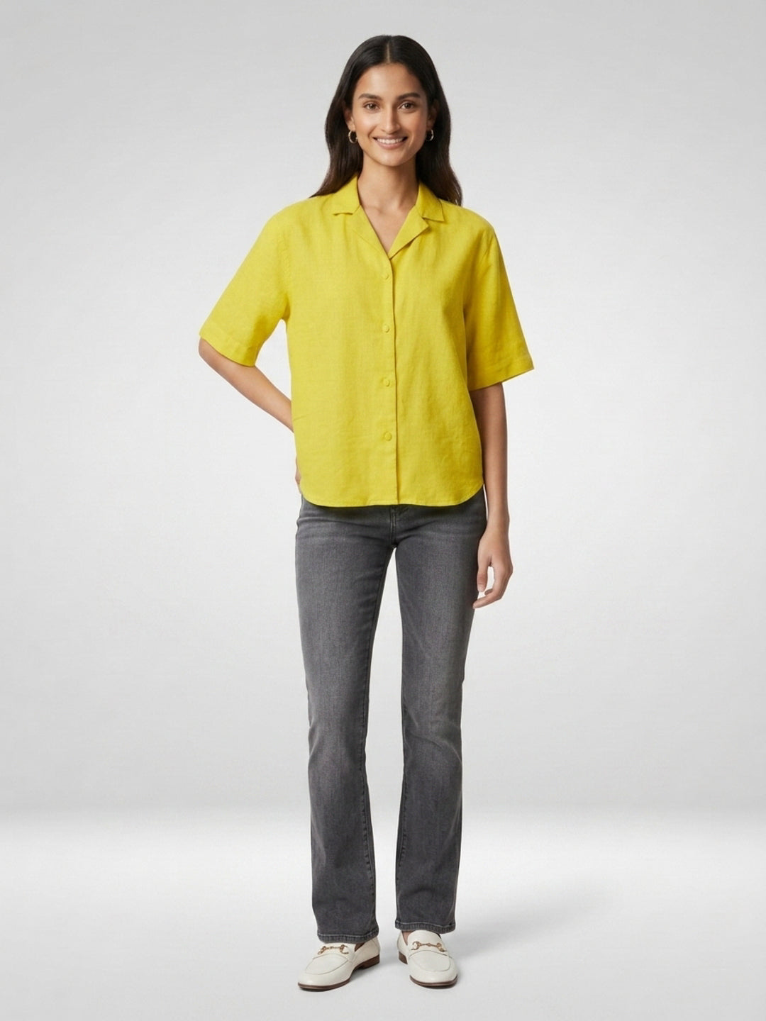 Women Shirt Solid Yellow Boxy Fit