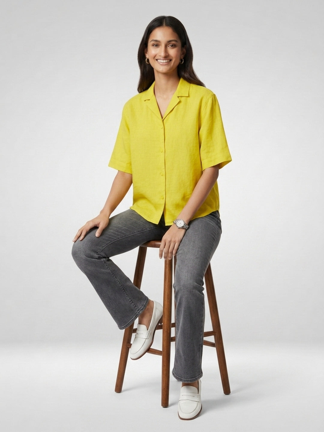 Women Shirt Solid Yellow Boxy Fit