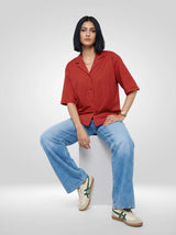 Women Shirt Solid Red Boxy Fit