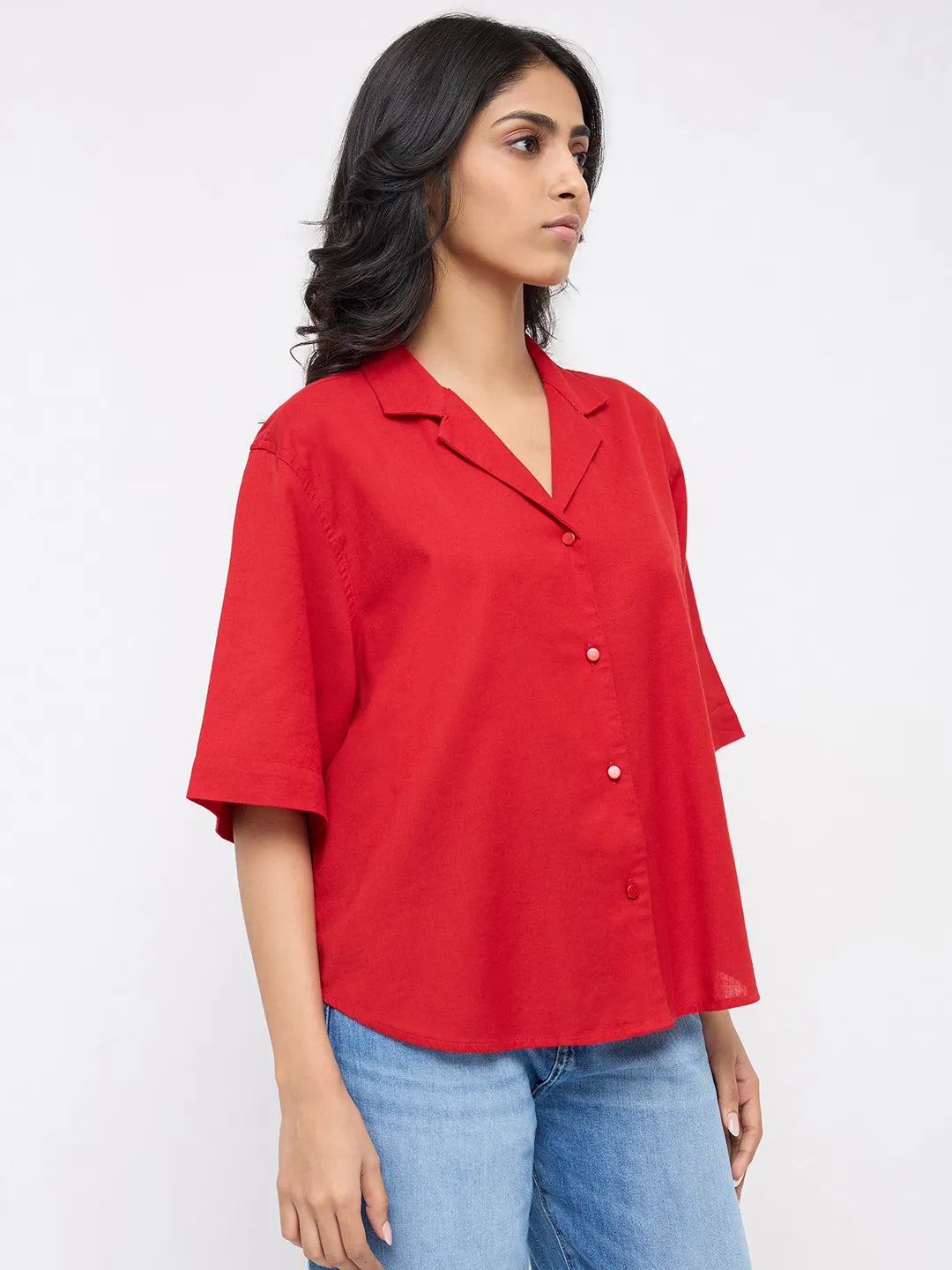 Women Shirt Solid Red Boxy Fit