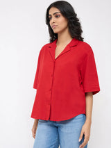 Women Shirt Solid Red Boxy Fit