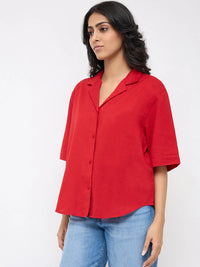 Women Shirt Solid Red Boxy Fit