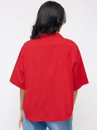 Women Shirt Solid Red Boxy Fit