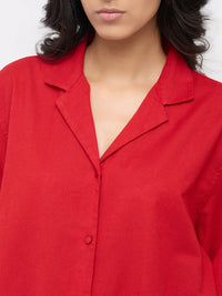Women Shirt Solid Red Boxy Fit
