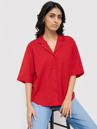Women Shirt Solid Red Boxy Fit
