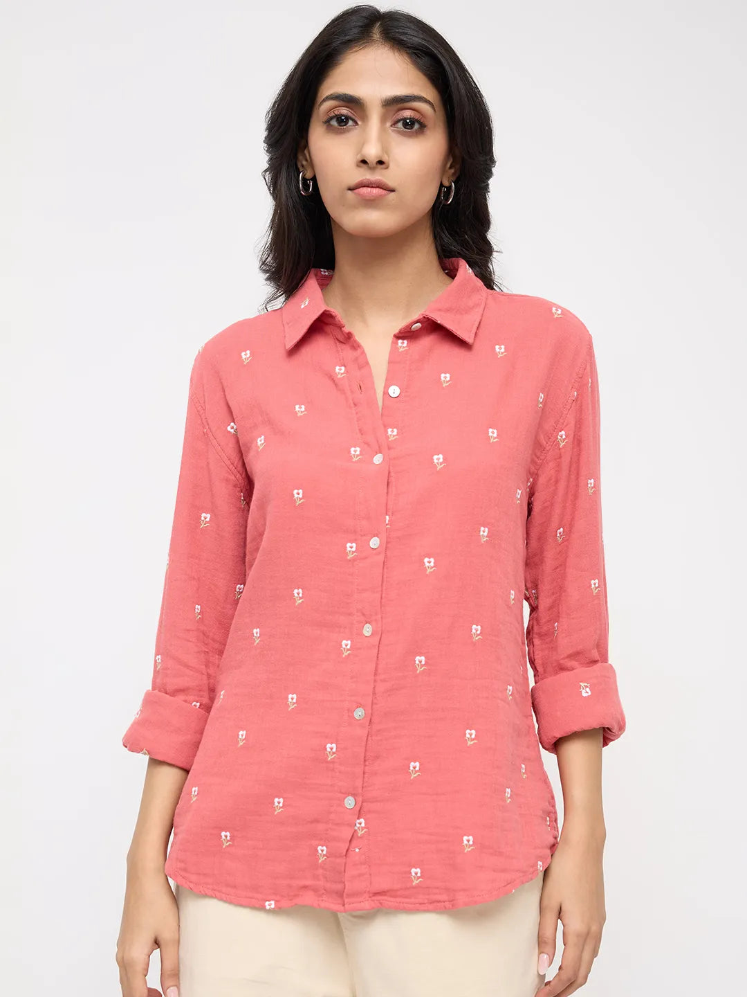 Women Shirt Solid Pink Regular Fit