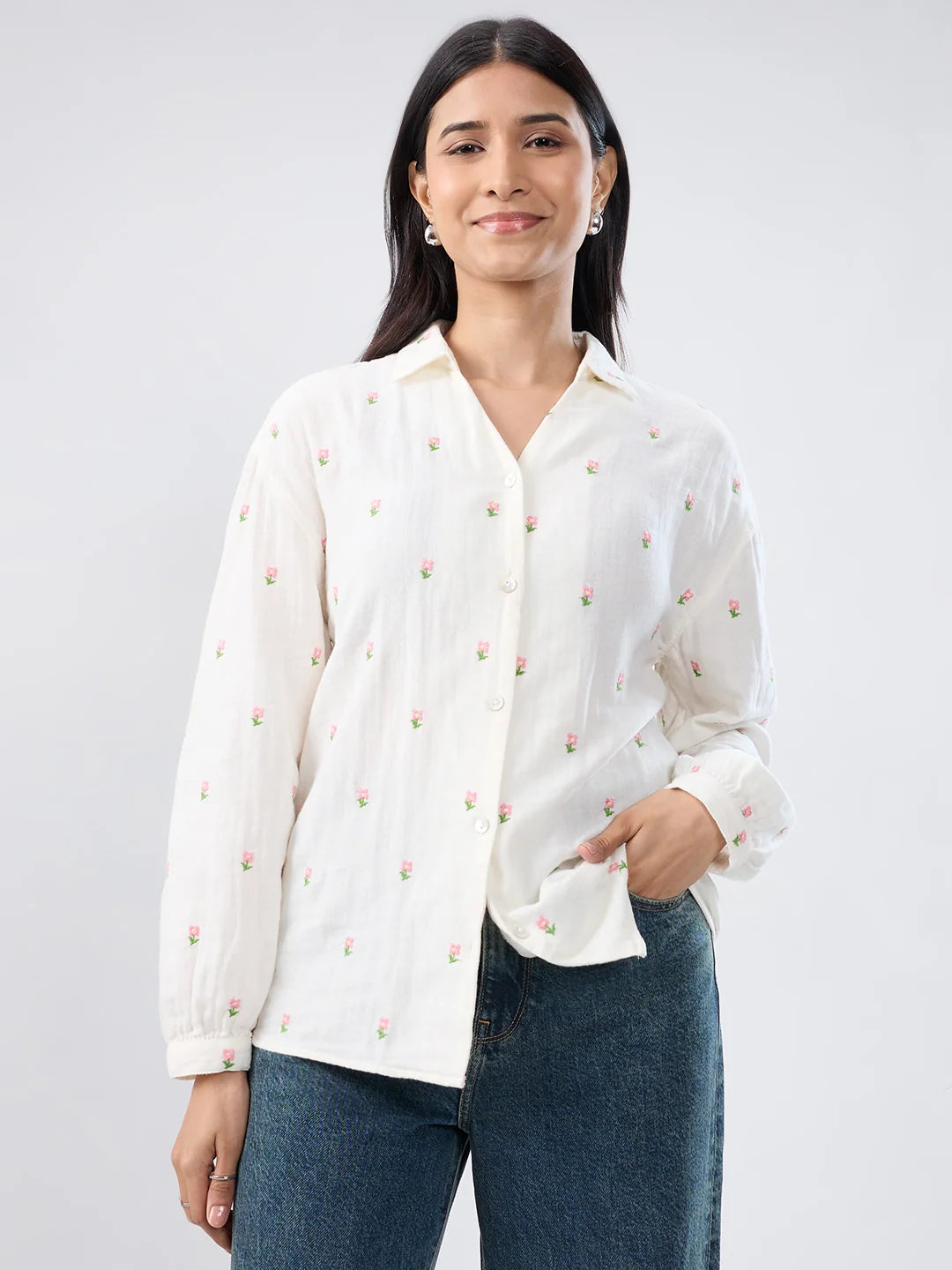 Women Shirt Solid White Regular Fit