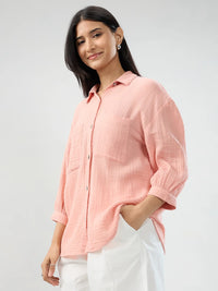 Women Shirt Solid Pink Regular Fit