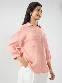 Women Shirt Solid Pink Regular Fit