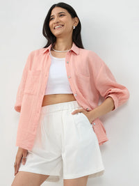 Women Shirt Solid Pink Regular Fit