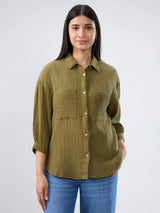 Women Shirt Solid Green Regular Fit