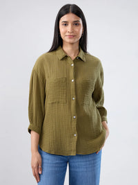 Women Shirt Solid Green Regular Fit