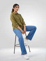 Women Shirt Solid Green Regular Fit