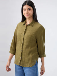 Women Shirt Solid Green Regular Fit