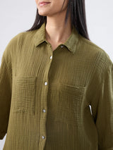 Women Shirt Solid Green Regular Fit