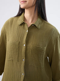Women Shirt Solid Green Regular Fit